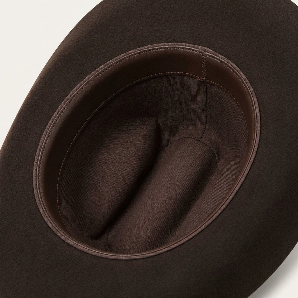 Dark Brown Felt Cowboy Hat with Pinched Crown and Curled Brim