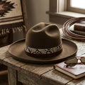 Brown Fedora With Snakeskin Pattern Leather Band