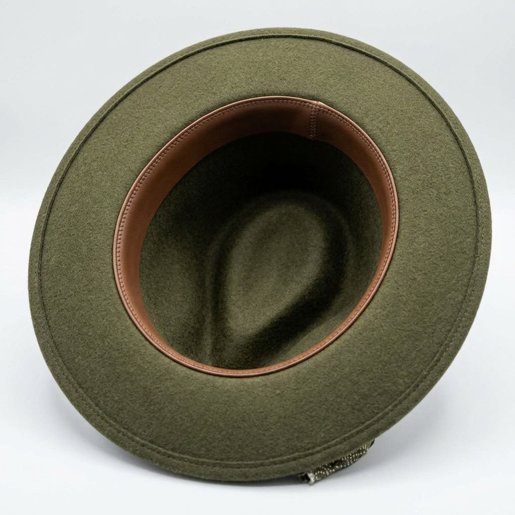 Olive Green Felt Western Hat with Paisley Band and Feather
