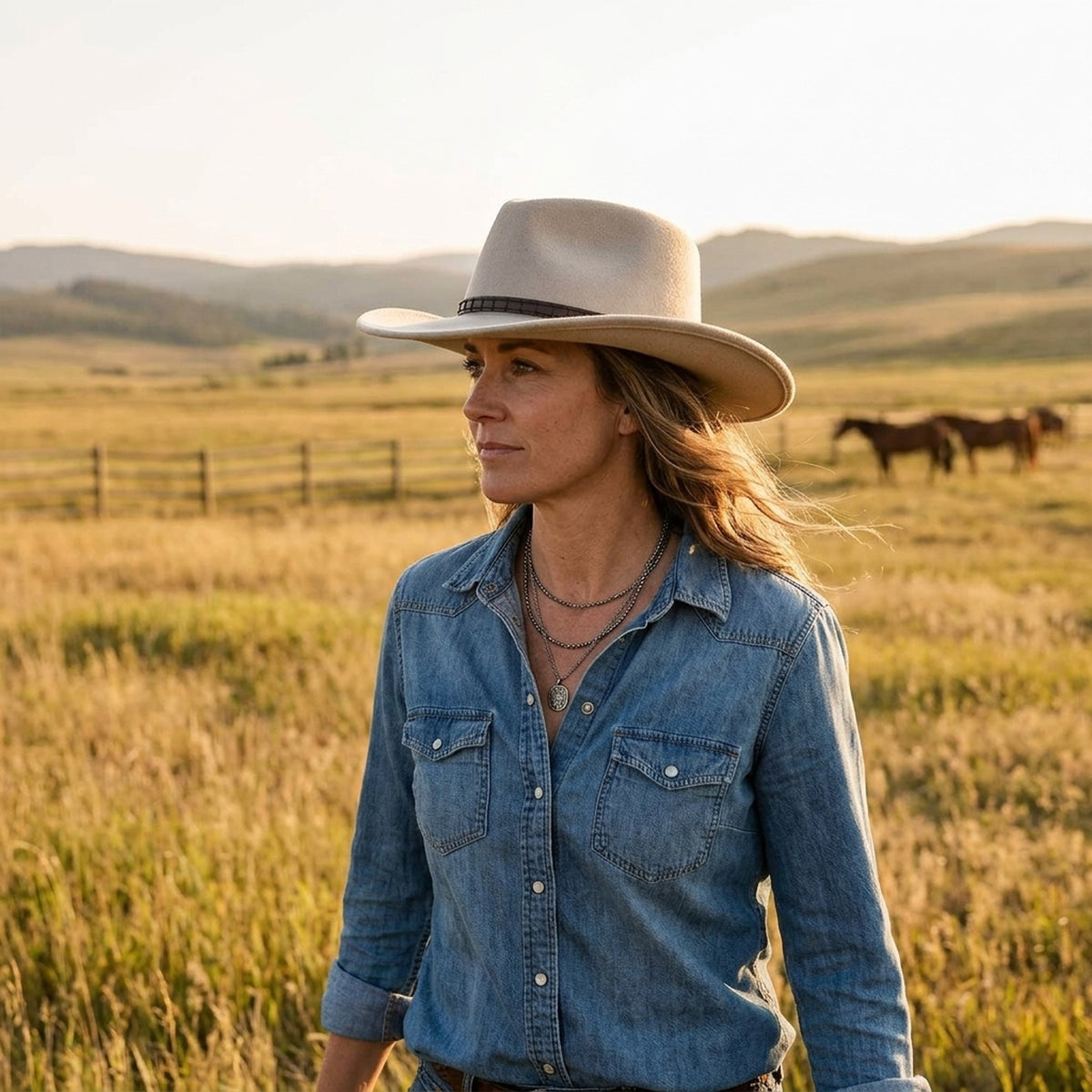 Unisex Cream Western Felt Hat with Braided Leather Band
