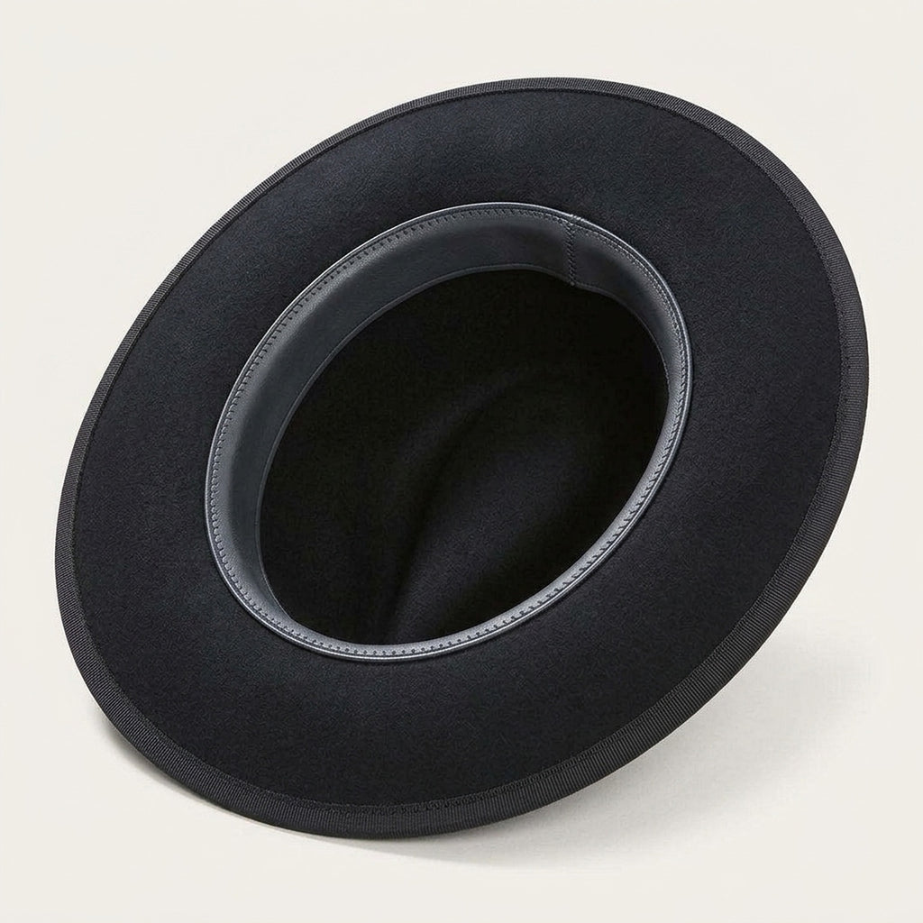 Unisex Black Wool Felt Fedora with Double Strap Band