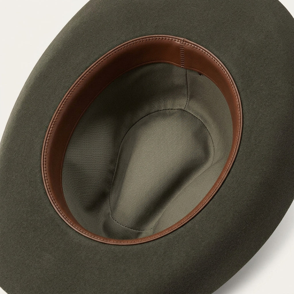 Unisex Olive Wool Felt Cowboy Hat with Pin Accent Detail
