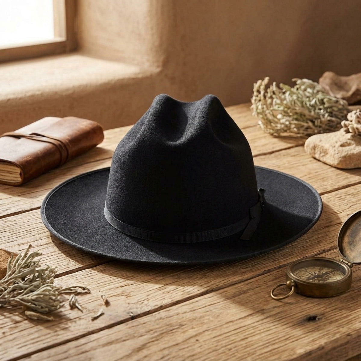 Black Wool Felt Fedora Hat with Grosgrain Band | Classic