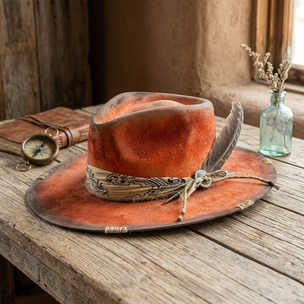 Rust Felt Western Hat with Paisley Band and Concho