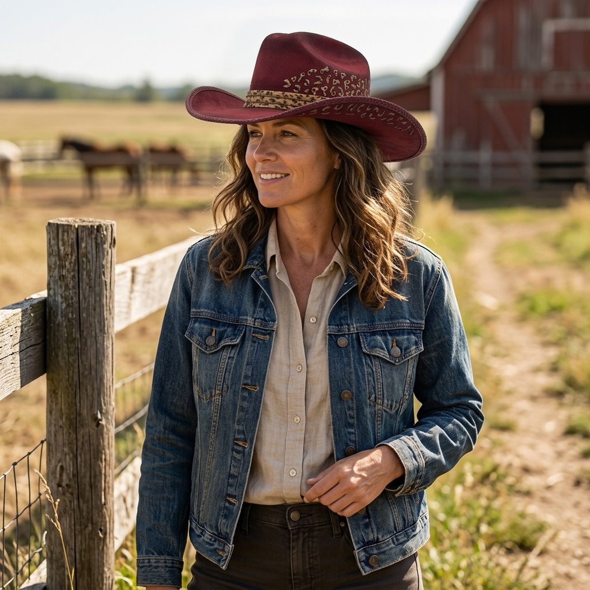 Burgundy Leopard Print Western Hat with Braided Brim Edge