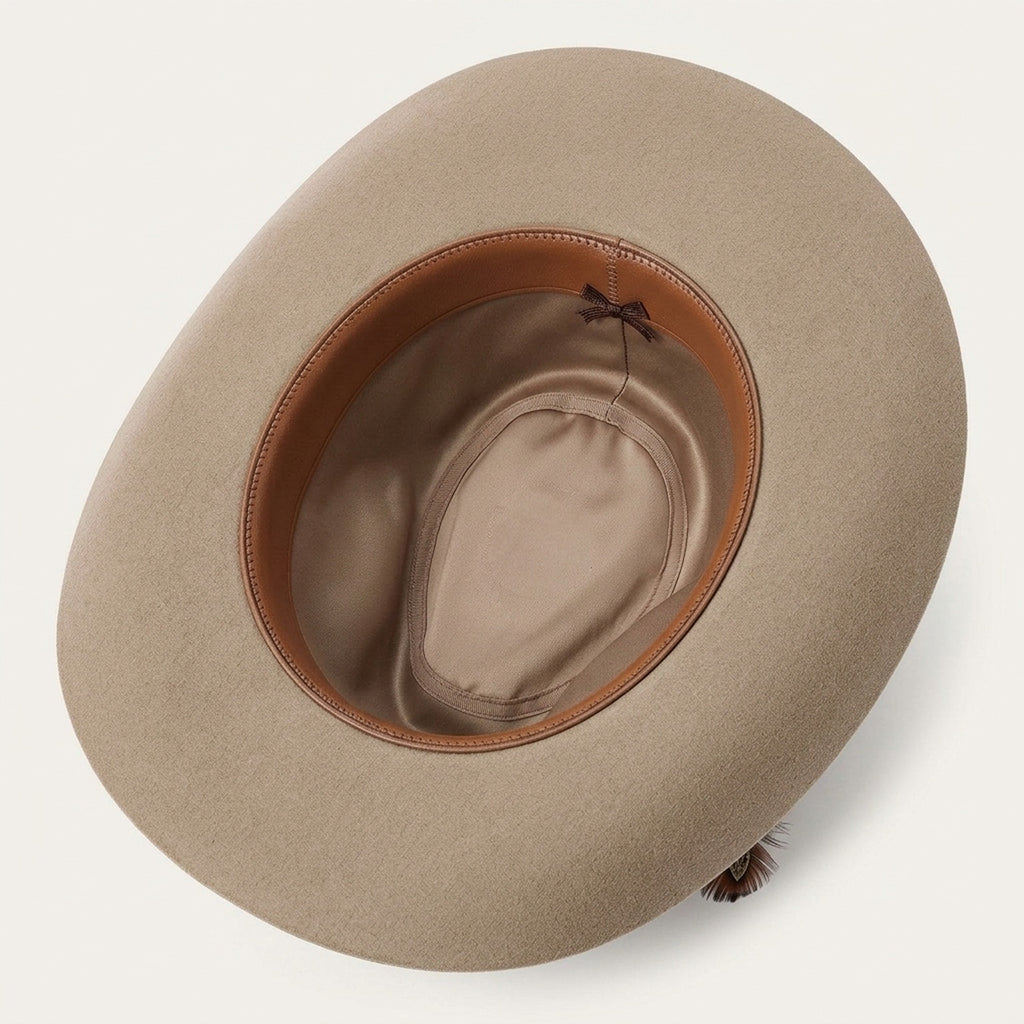 Beige Wool Felt Cowboy Hat with Feather Accent