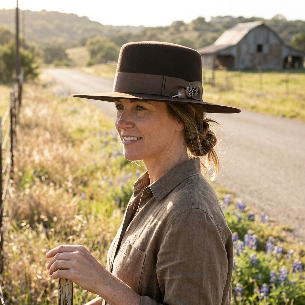 Dark Brown Wool Felt Wide Brim Fedora with Bow Grosgrain Band