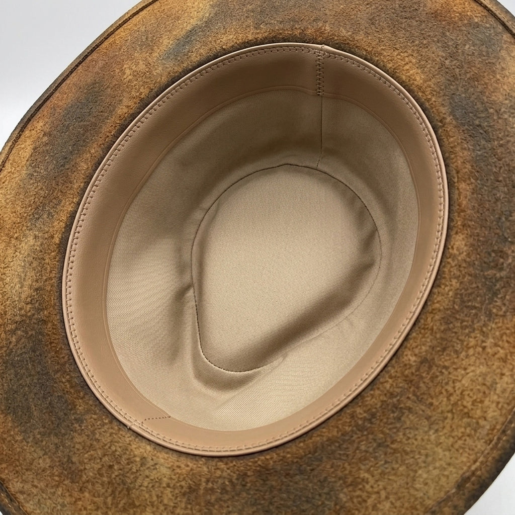 Distressed Olive Felt Fedora Paisley Bandana Braided Cord