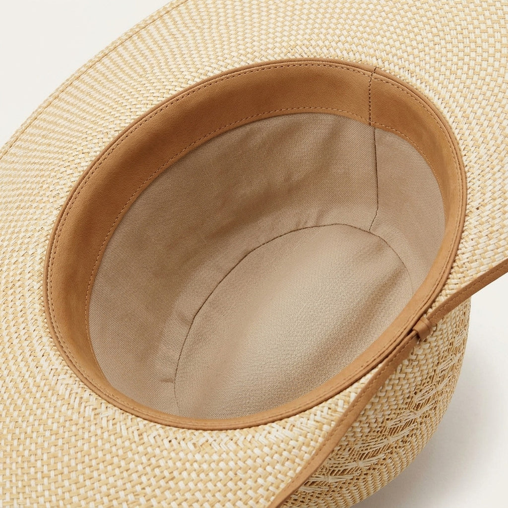 Tan Straw Sun Hat with Ventilated Crown and Grosgrain Band