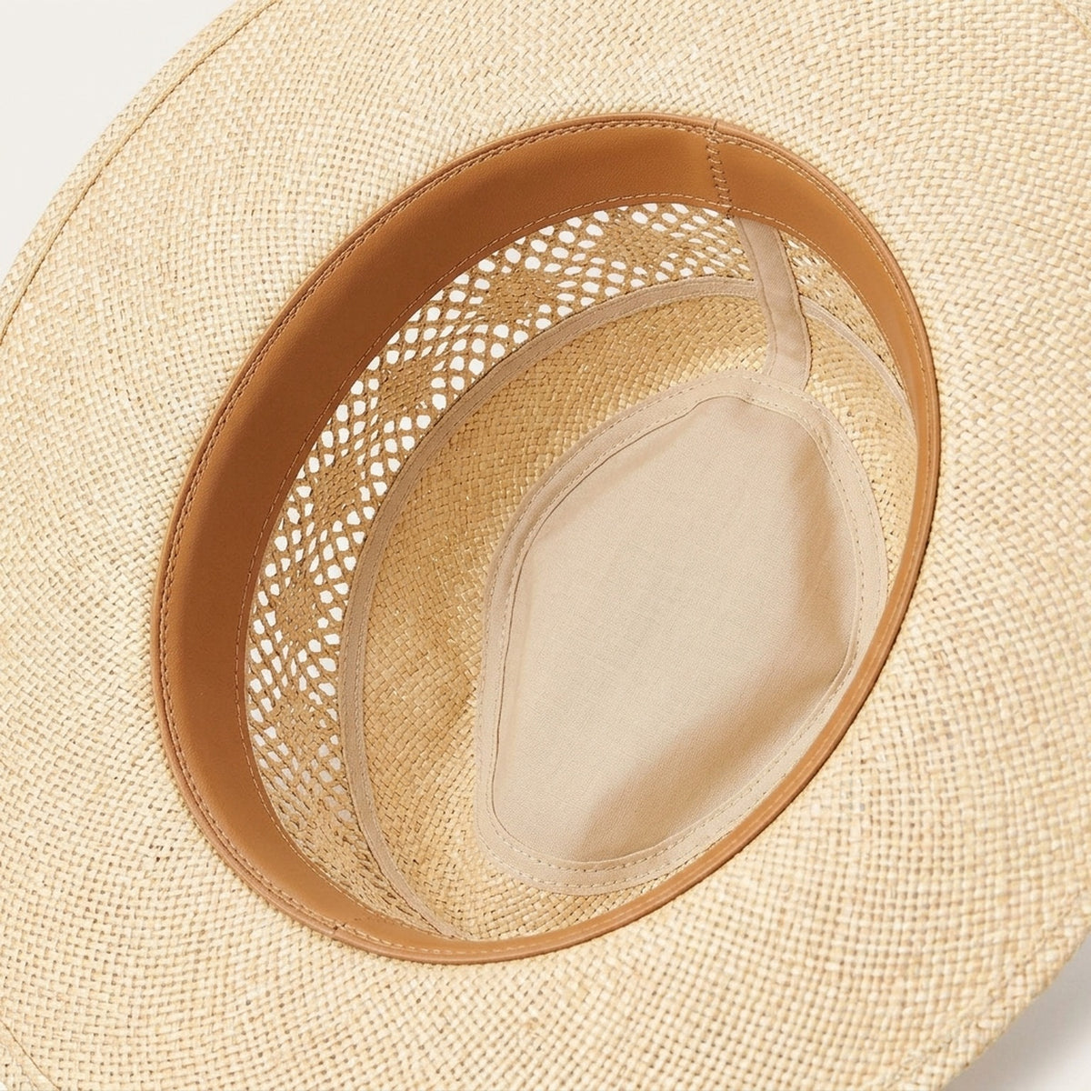 Natural Straw Sun Hat with Open Weave Crown and Feather Detail