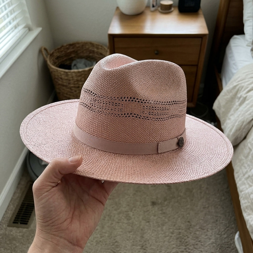 White Vented Straw Cowboy Hat with Black Ribbon Band