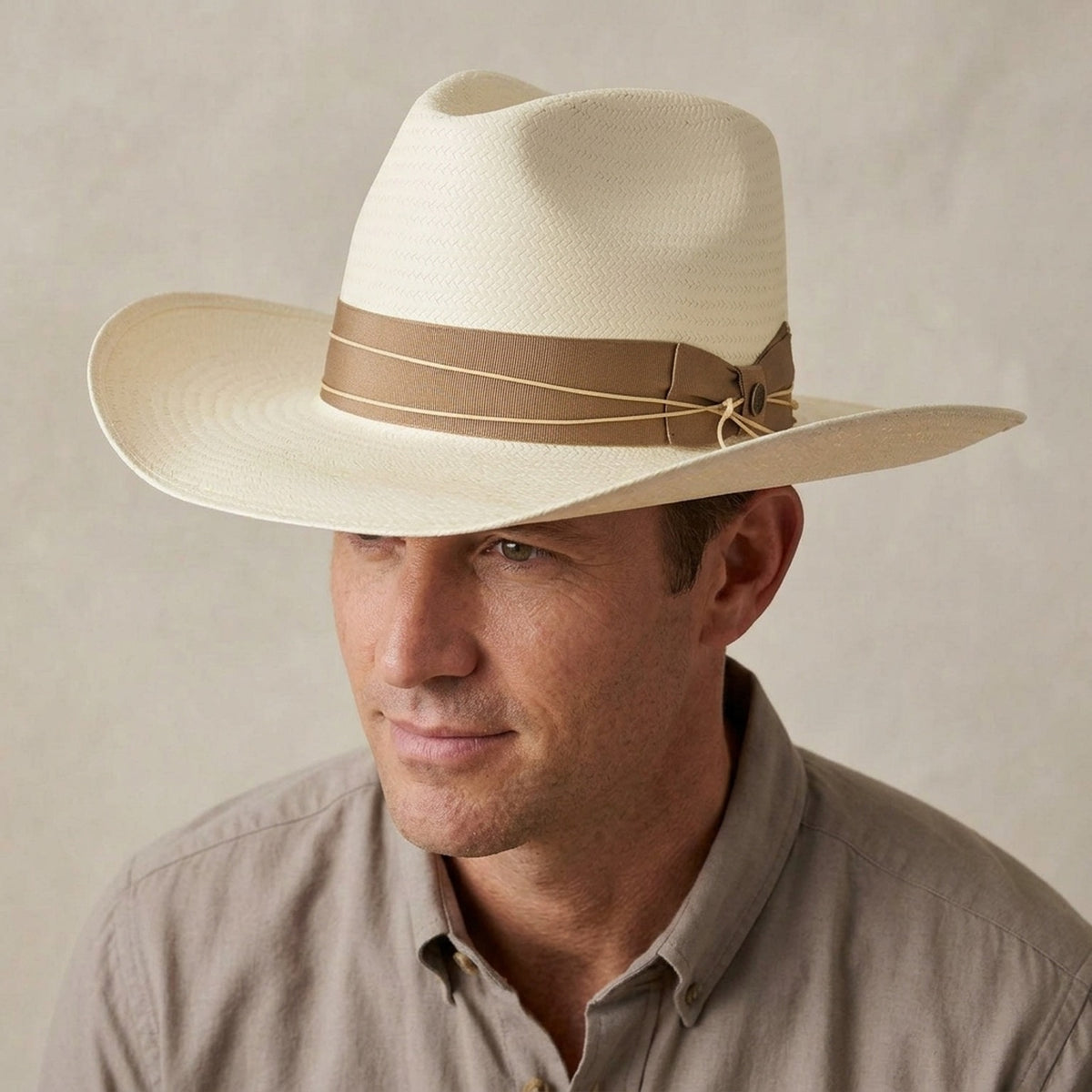 Unisex Ivory Straw Cowboy Hat with Grosgrain Ribbon Band