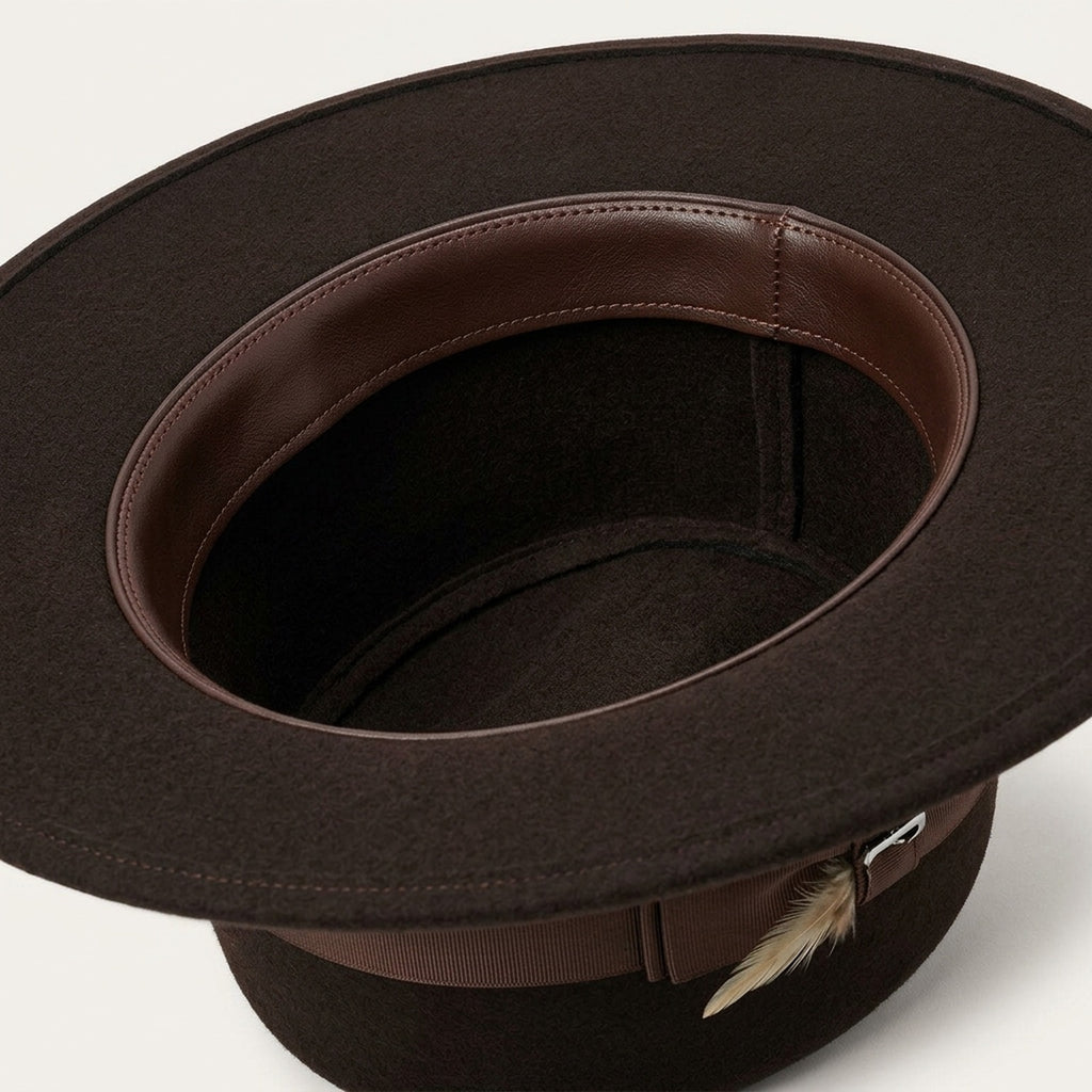 Dark Brown Wool Felt Wide Brim Fedora with Bow Grosgrain Band