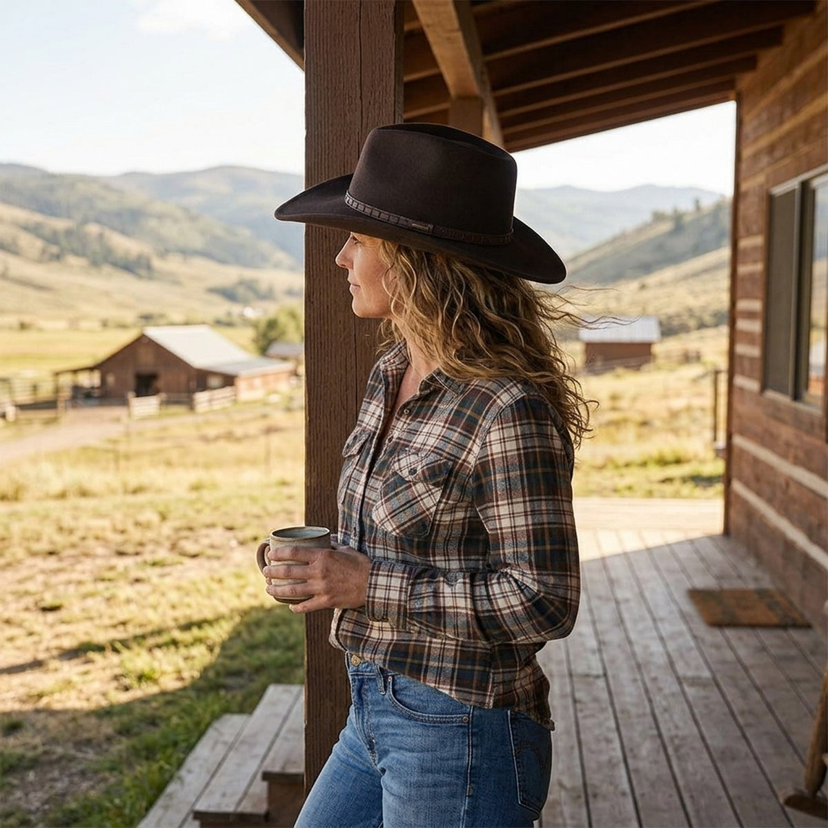 Dark Brown Felt Western Hat with Stitched Leather Hatband