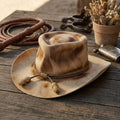 Distressed Tan Cowboy Hat with Braided Tassel Cord Band