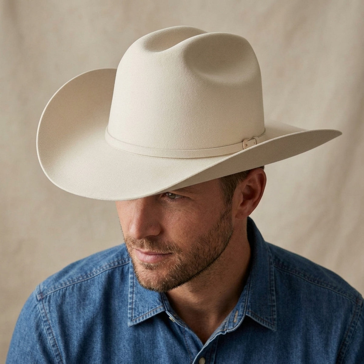 Unisex White Wool Felt Cowboy Hat with Slim Band