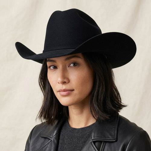 Black Felt Cowboy Hat with Cattleman Crease and Upturned Brim
