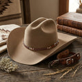 Tan Wool Felt Cowboy Hat with Beaded Leather Band | Western
