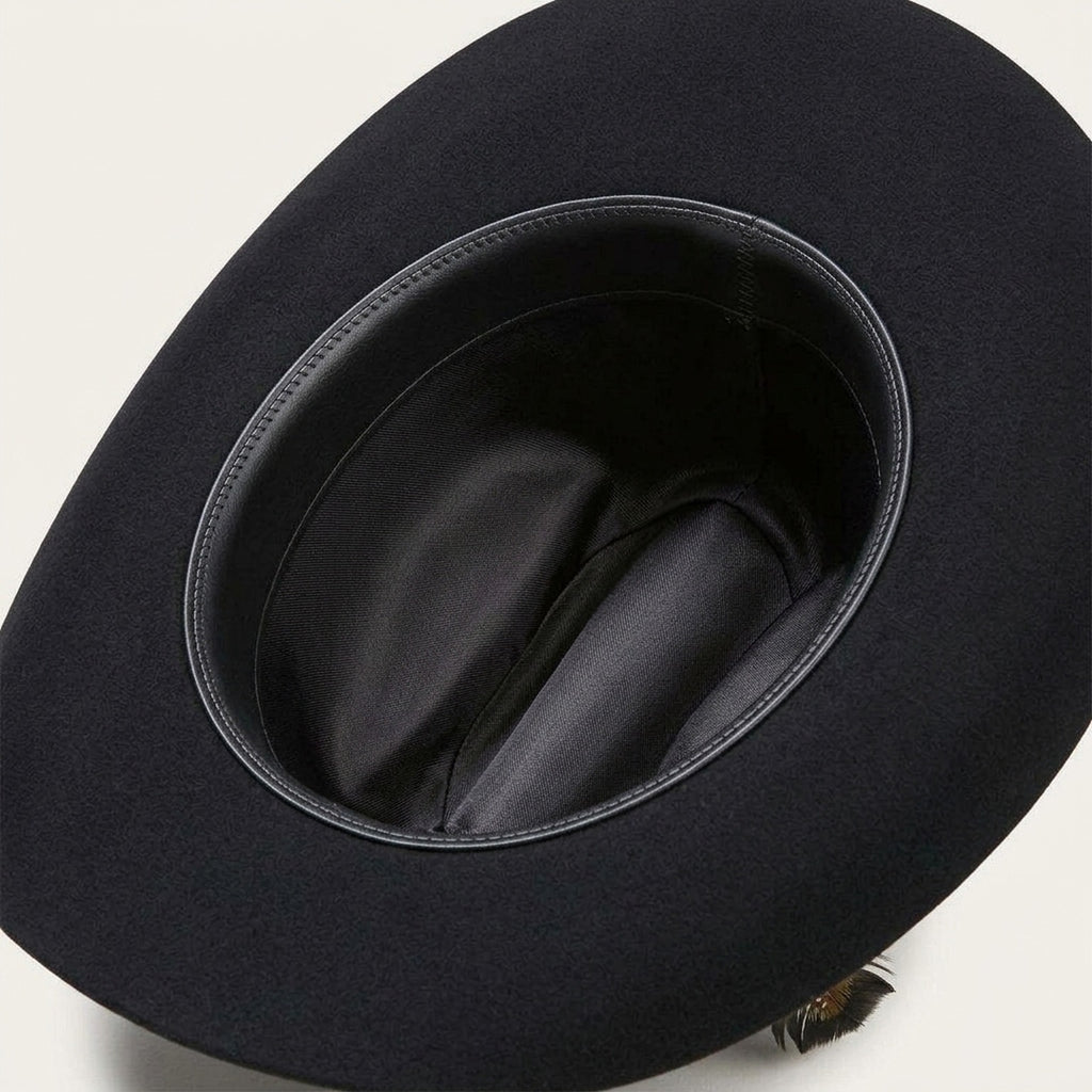 Black Felt Cowboy Hat with Pinched Crown and Wide Curved Brim