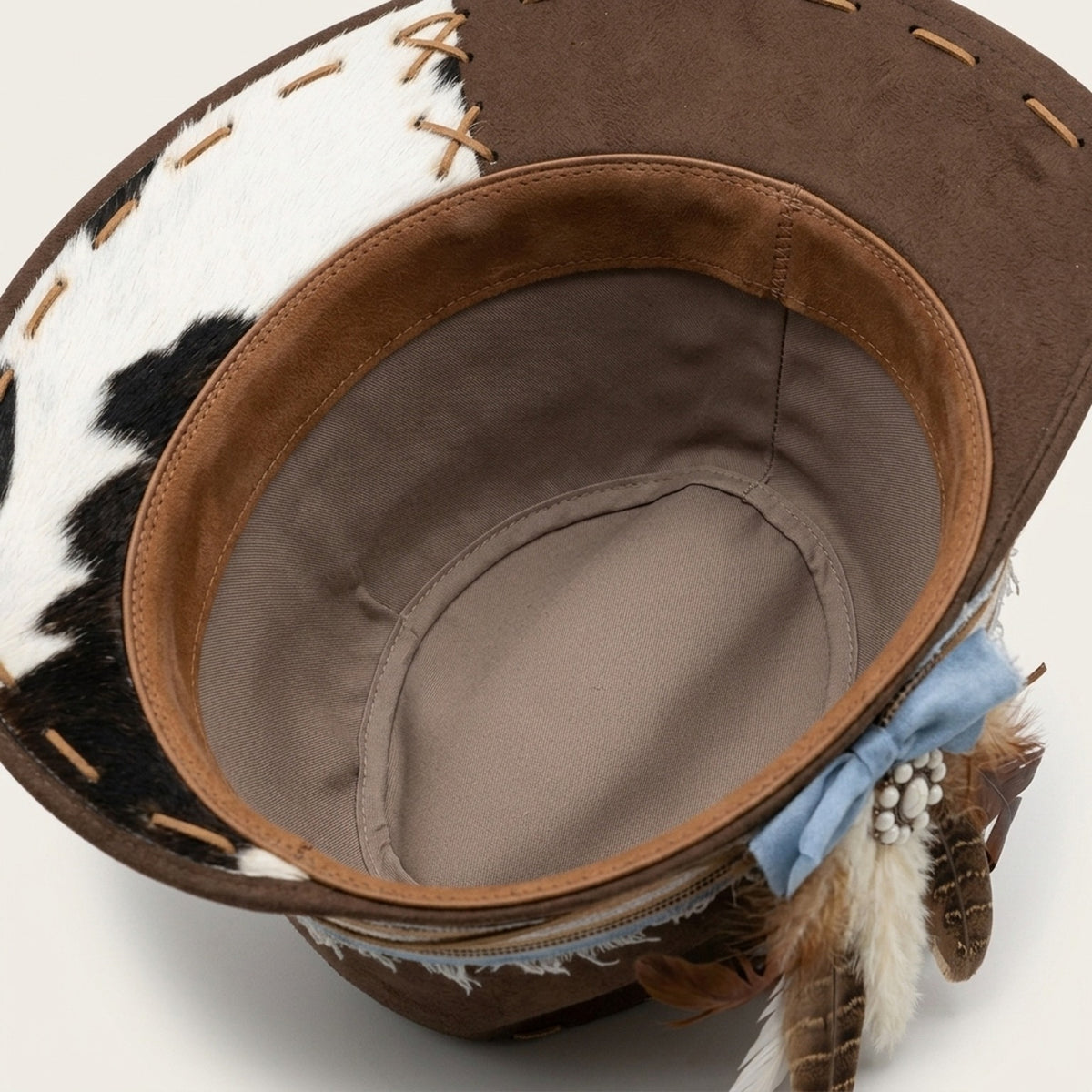 Brown Western Fedora with Cowhide Patch and Pearl Concho Detail