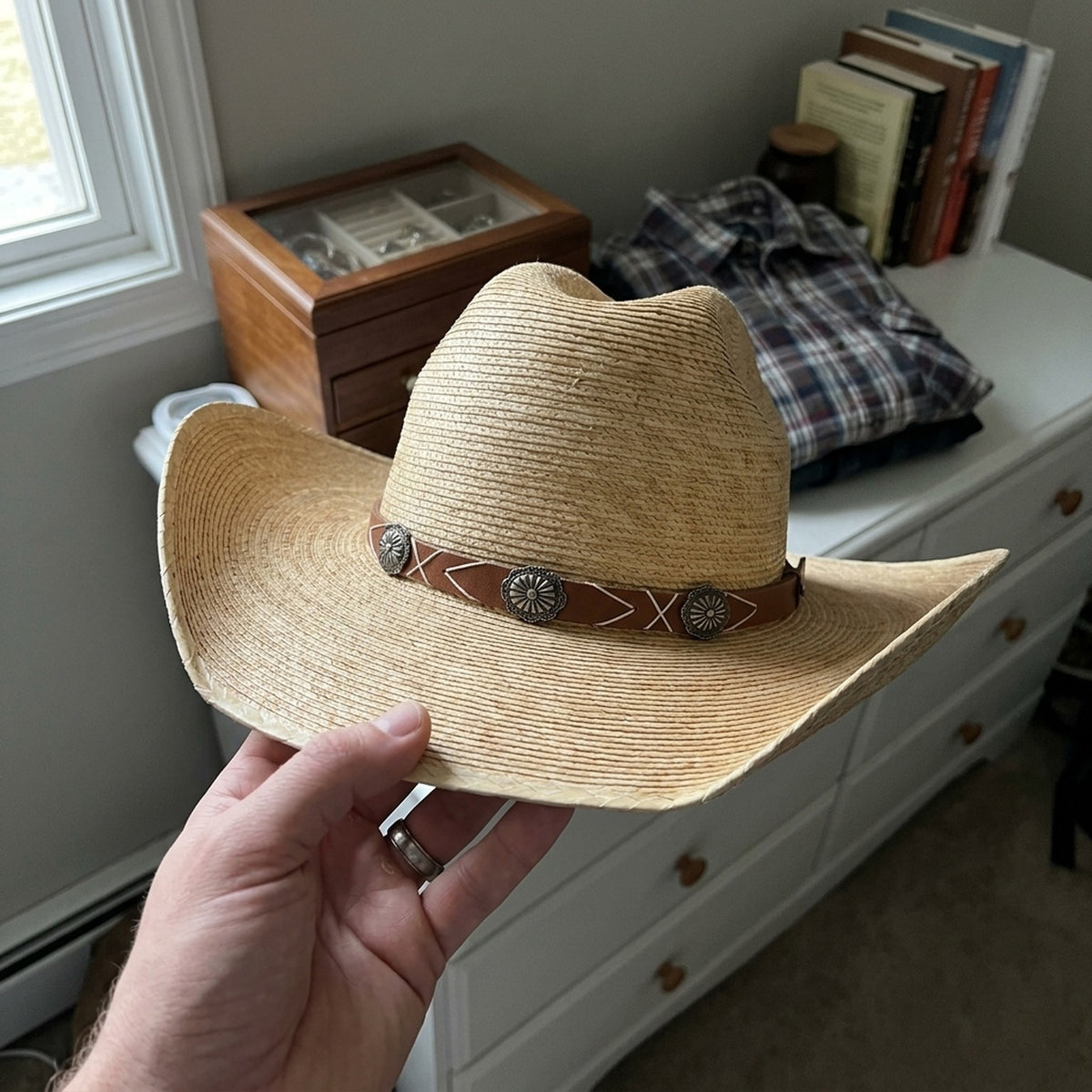 Natural Straw Cowboy Hat with Silver Concho Studded Band