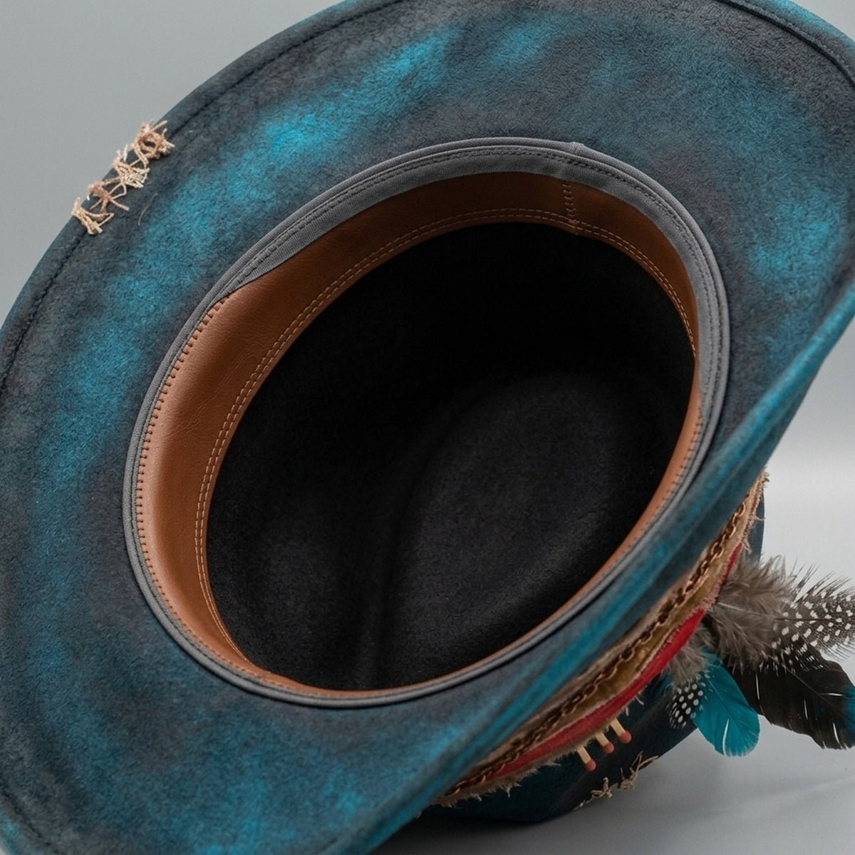 Teal Wide-Brim Western Hat with Matchstick and Feather Details