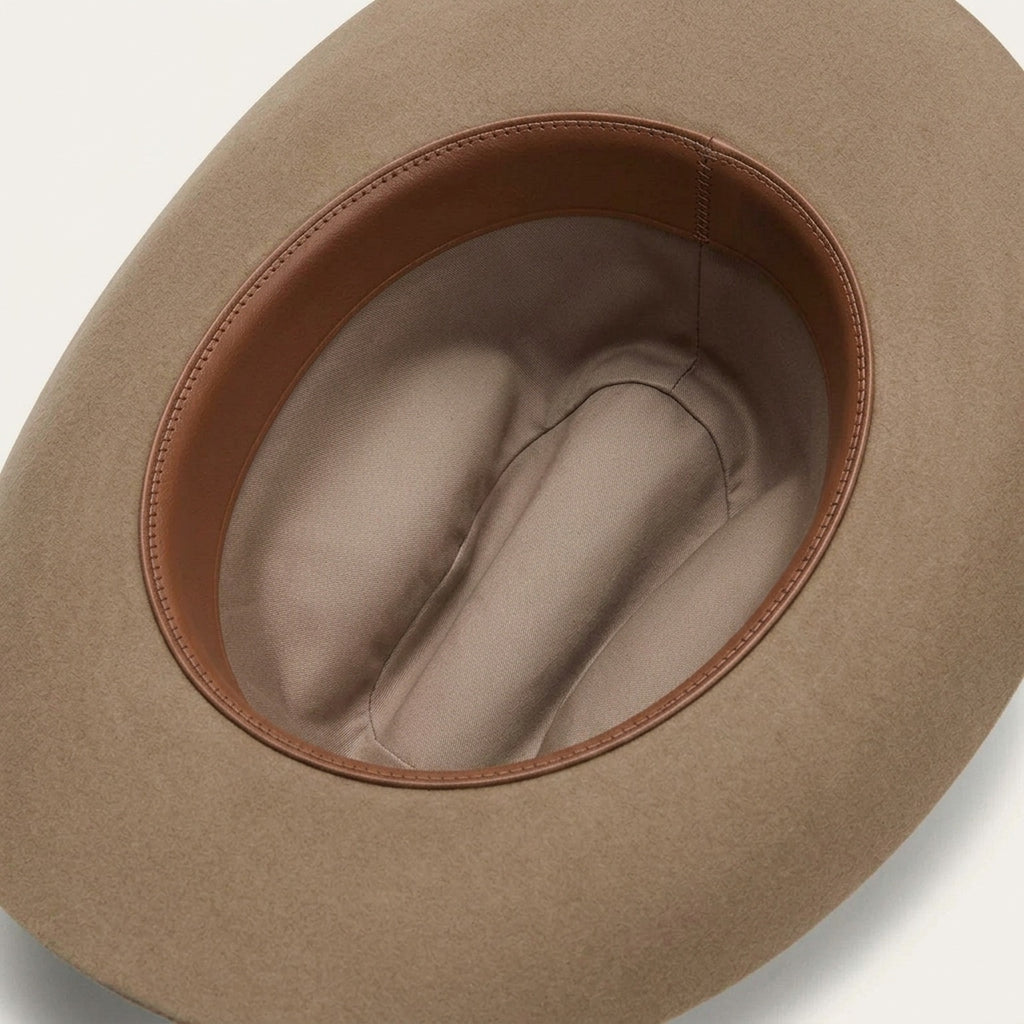 Beige Wool Felt Cowboy Hat with Ribbon Band and Feather Accent