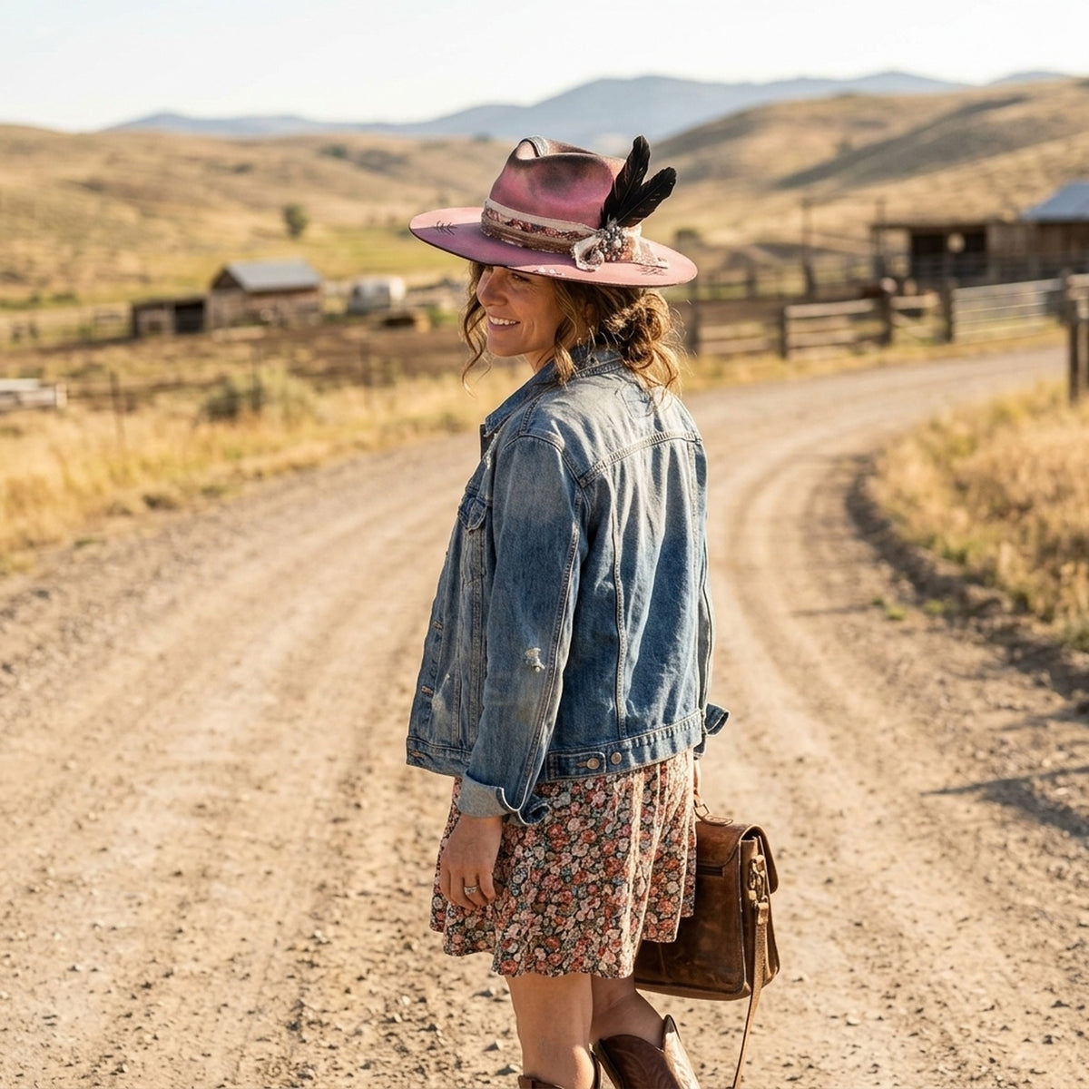 Boho Pink Fedora with Black Feathers and Pearl Accents