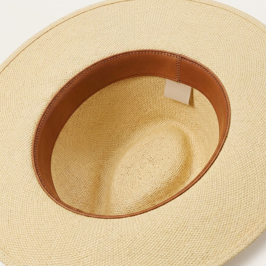 Natural Raffia Sun Hat with Leather Band and Cross Detail