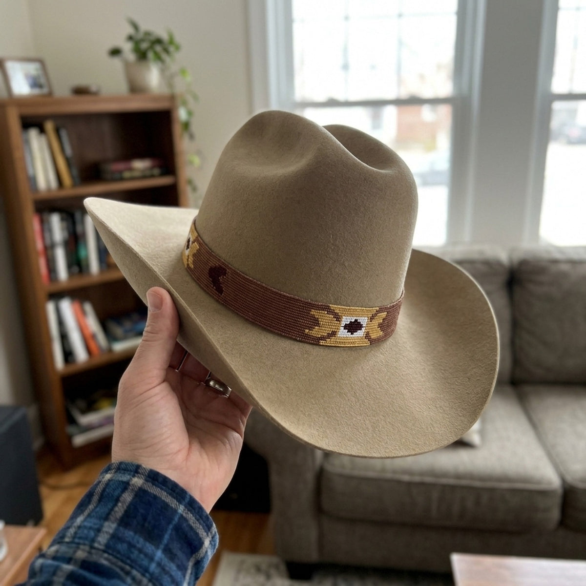 Tan Cowboy Hat With Embroidered Southwestern Band
