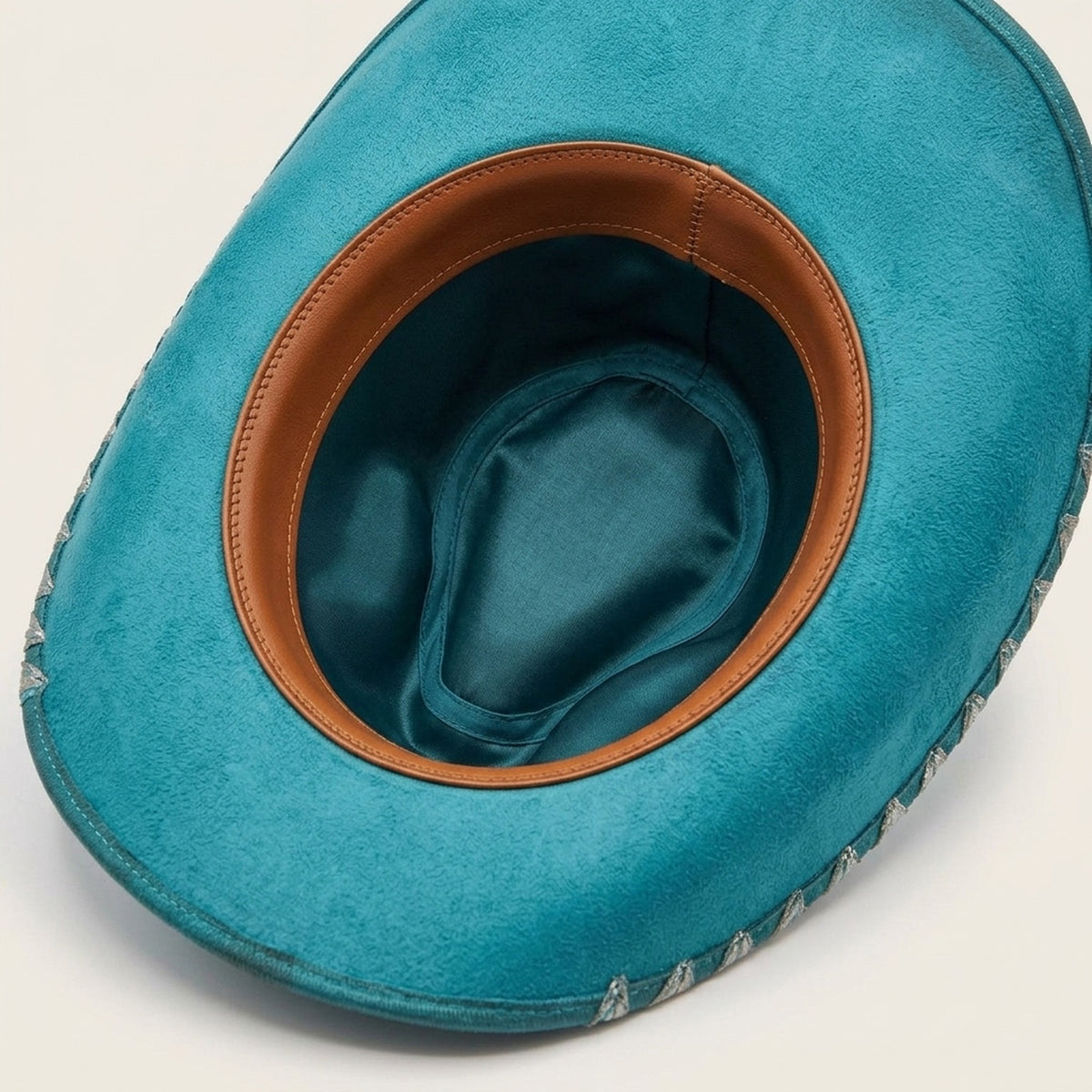 Turquoise Felt Western Hat with Leather Leaf and Aztec Band
