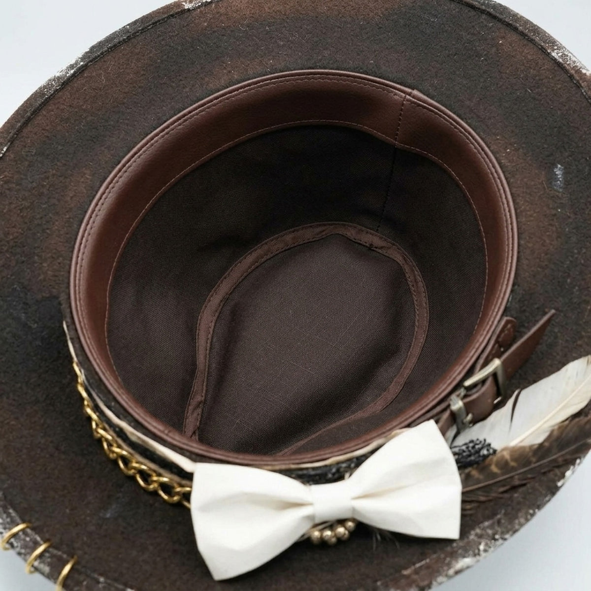 Distressed Brown Felt Western Hat with White Splatter Paint