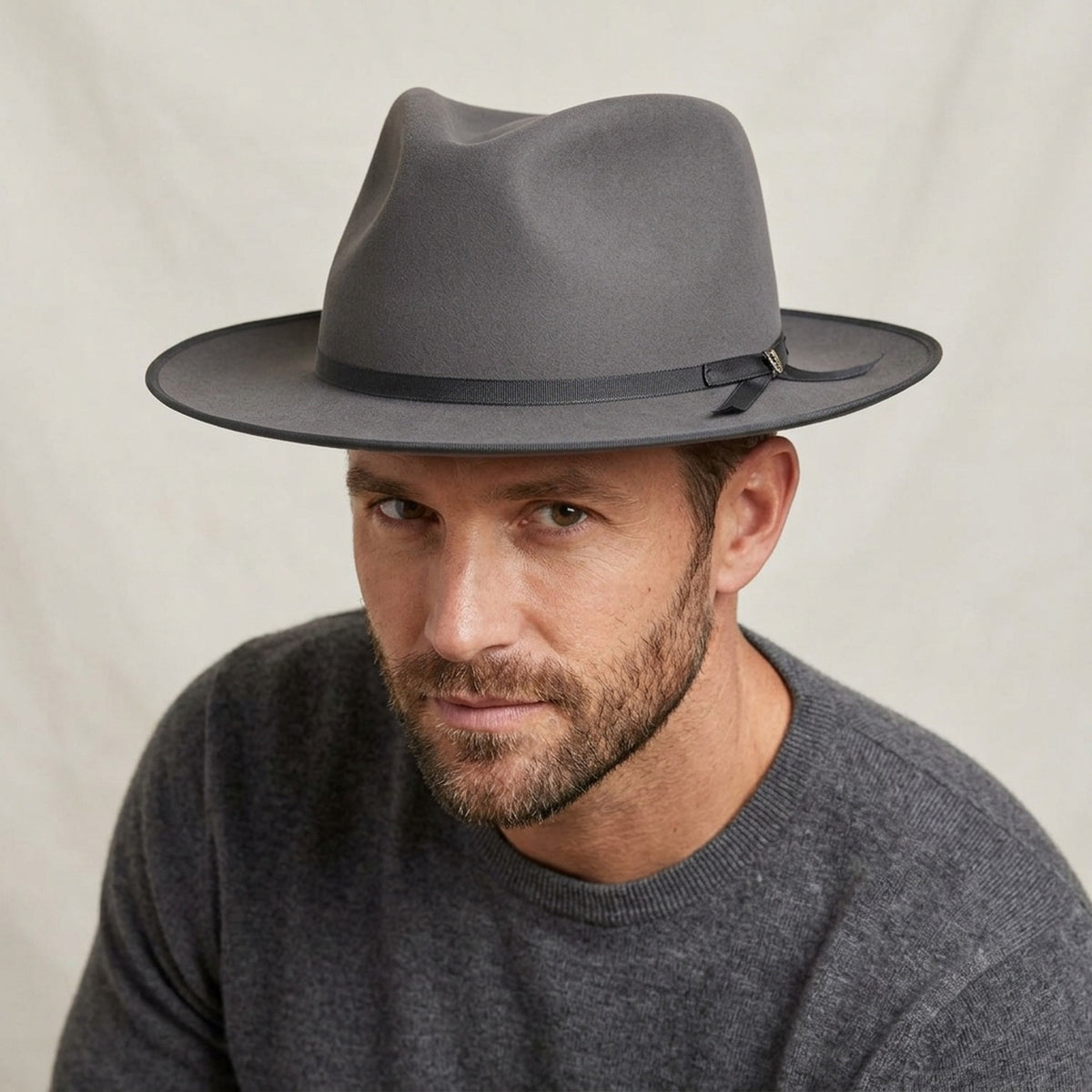 Grey Felt Fedora Hat with Black Grosgrain Band - Classic