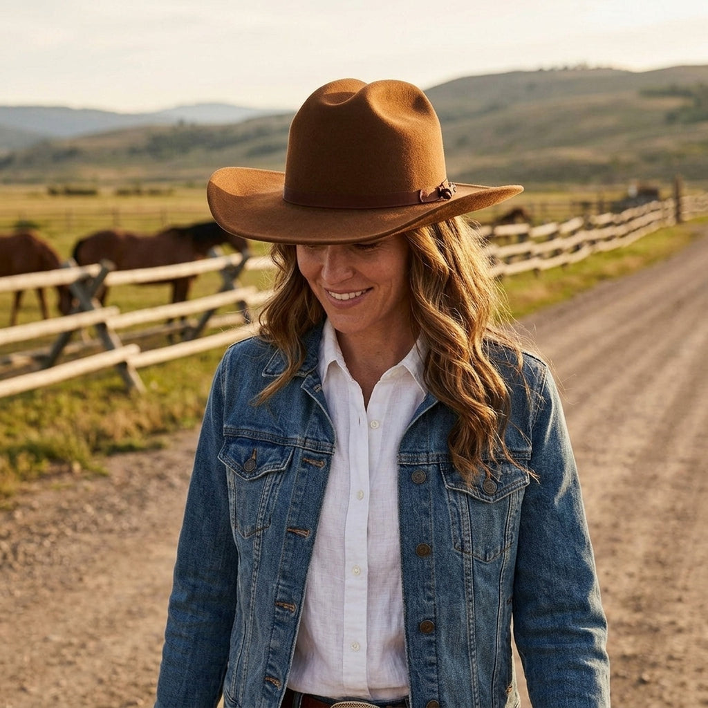 Rust Felt Western Hat with Grosgrain Ribbon - Cowboy Style