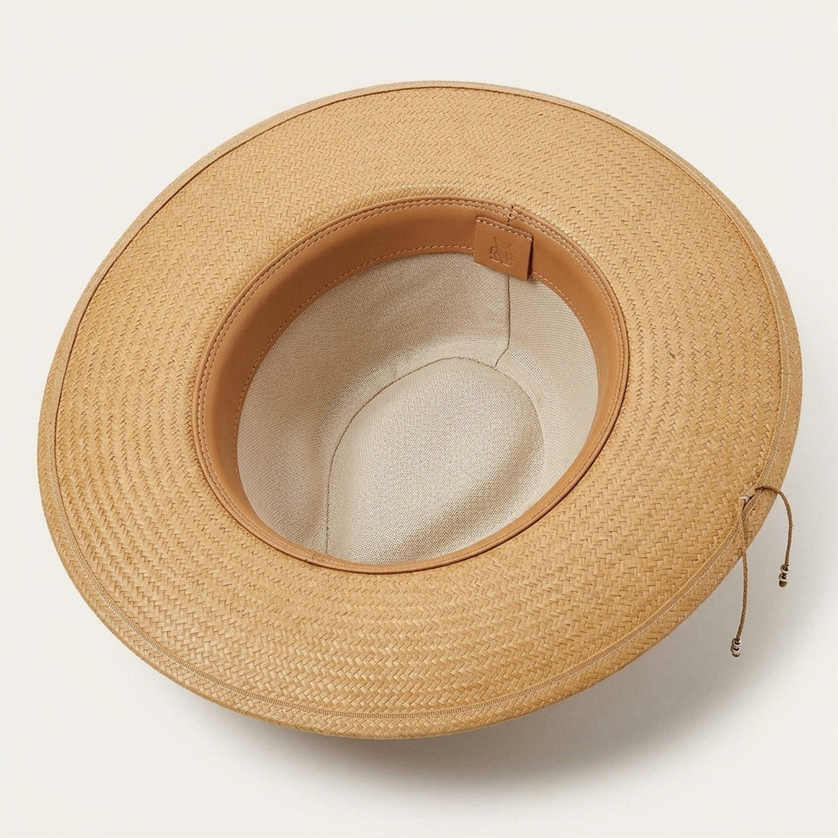 Tan Straw Western Hat with Beaded Trim Band and Curled Brim