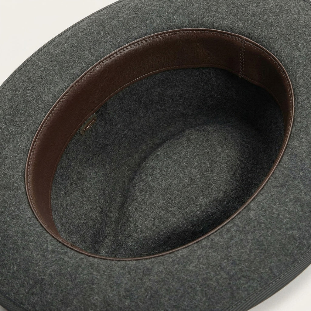 Heather Gray Felt Fedora with Grosgrain Band and Feather Detail