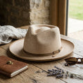 Tan Straw Fedora Hat with Brown Grosgrain Ribbon Band and Bow