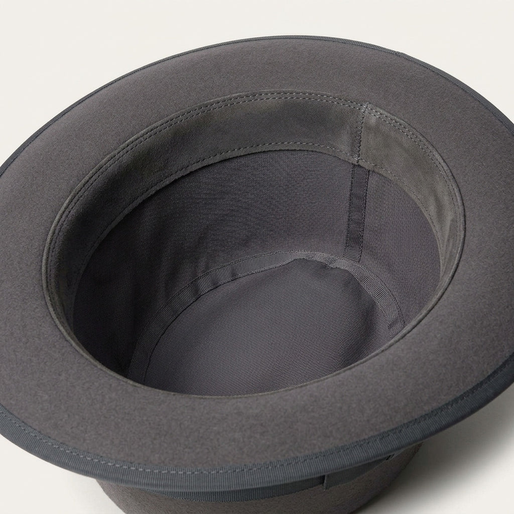 Gray Wool Felt Fedora with Feather Accent and Contrast Trim