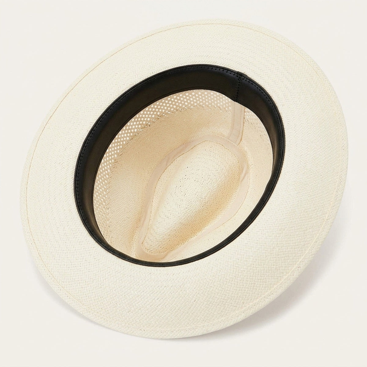 Unisex White Straw Panama Hat with Black Ribbon and Vent Crown
