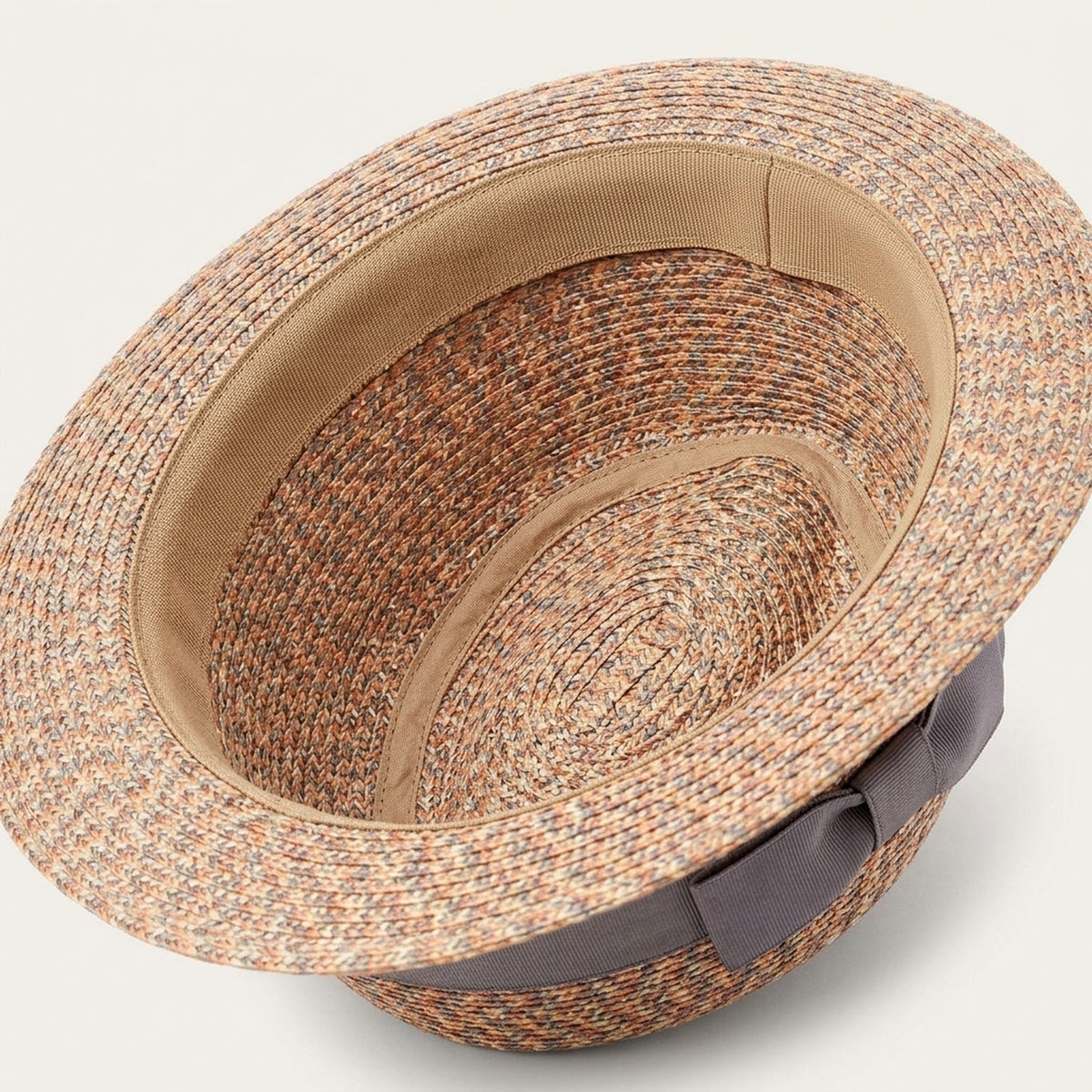 Multicolor Woven Straw Fedora with Herringbone Pattern Band