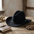 Unisex Black Wool Felt Cowboy Hat with Leather Band