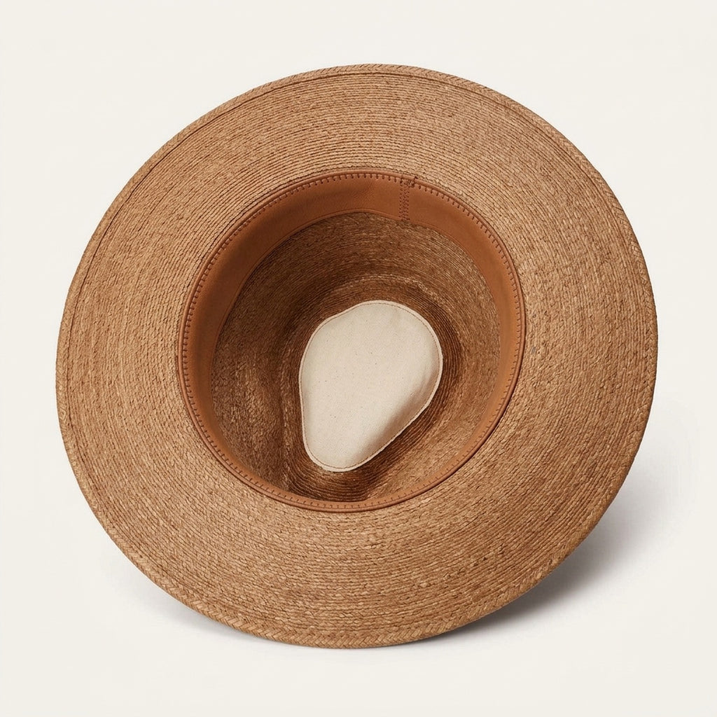 Copper Tan Straw Fedora with Woven Patterned Band, Southwestern Boho
