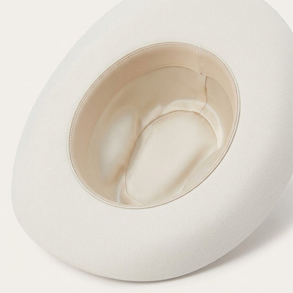 Cream White Felt Cowboy Hat with Tall Pinched Crown and Curled Brim