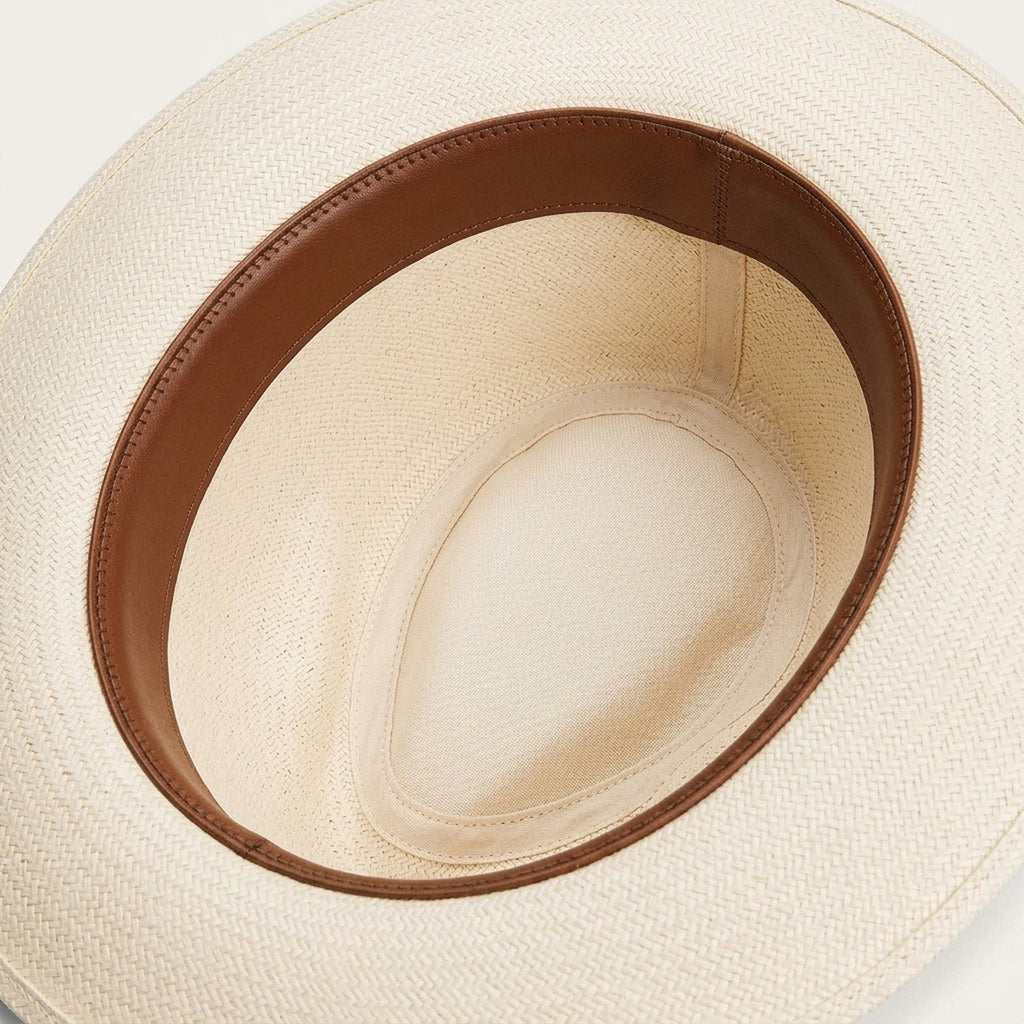 Cream Straw Panama Hat with Brown Band for Elegant Warm Weather
