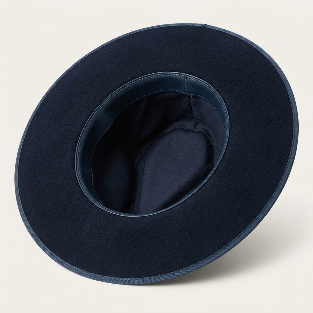 Navy Wool Felt Fedora with Braided Rope Band and Tasseled Trim