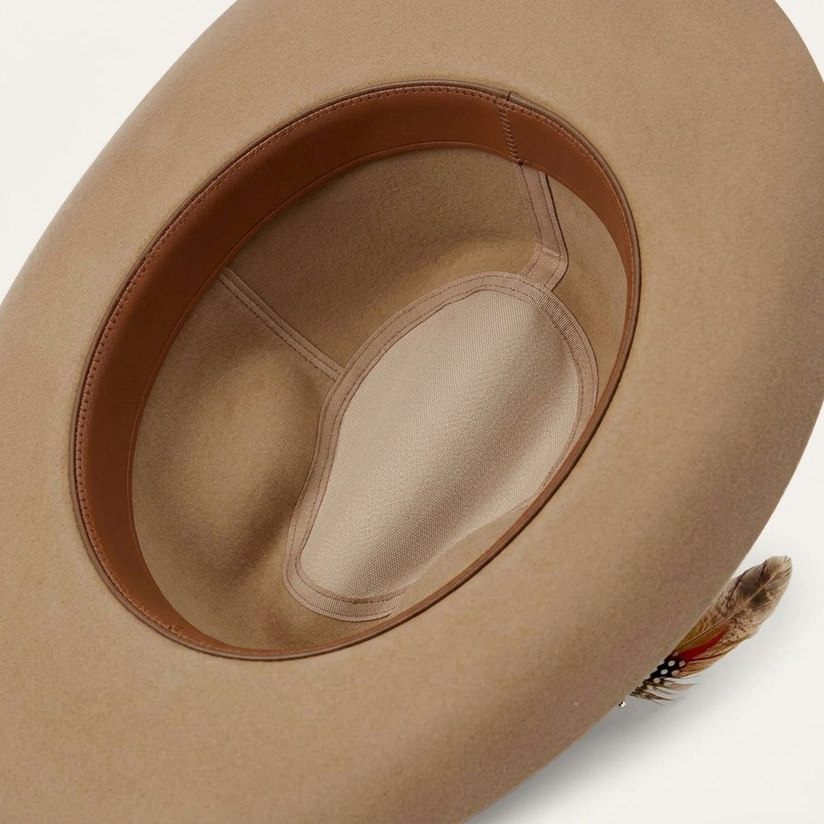 Tan Wool Felt Cowboy Hat with Feather Accent Ribbon Band