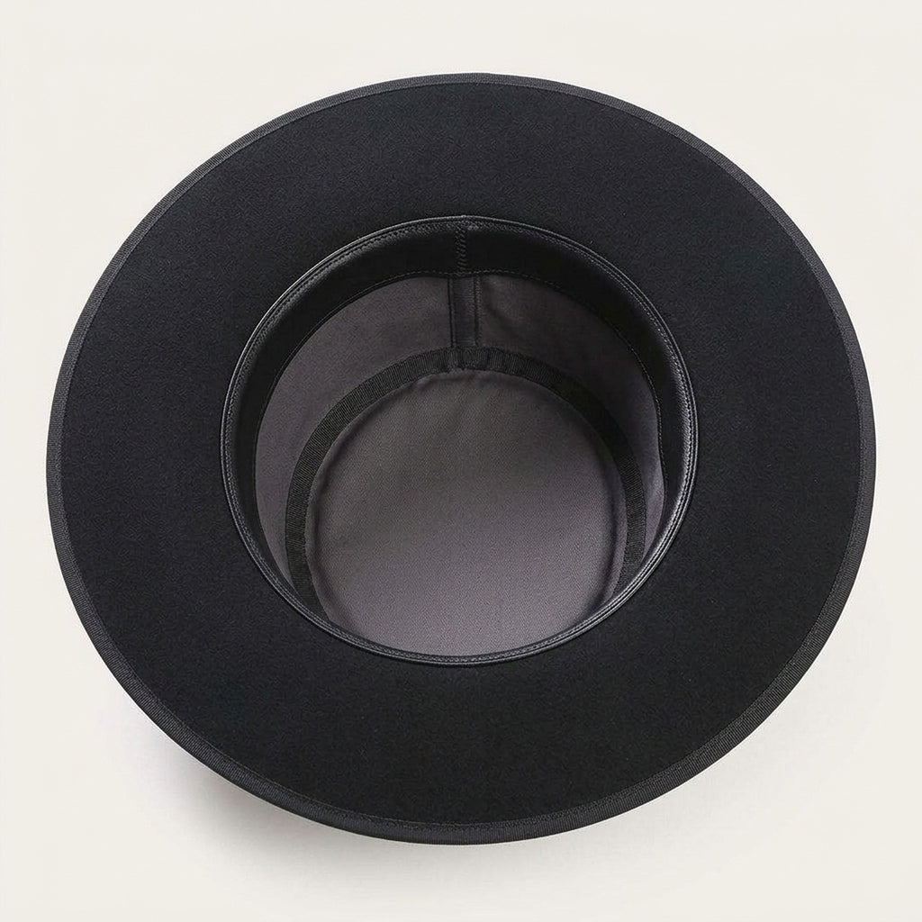 Black Wool Felt Boater Hat with Flat Crown and Grosgrain Band