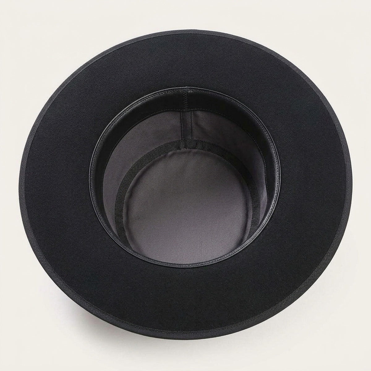 Black Wool Felt Boater Hat with Flat Crown and Grosgrain Band