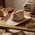 Cream Wool Felt Cowboy Hat with Brown Leather Concho Band