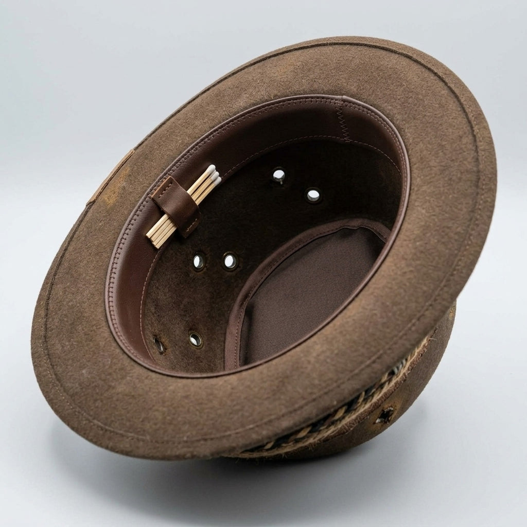 Distressed Brown Wool Felt Cowboy Hat with Star Cutouts